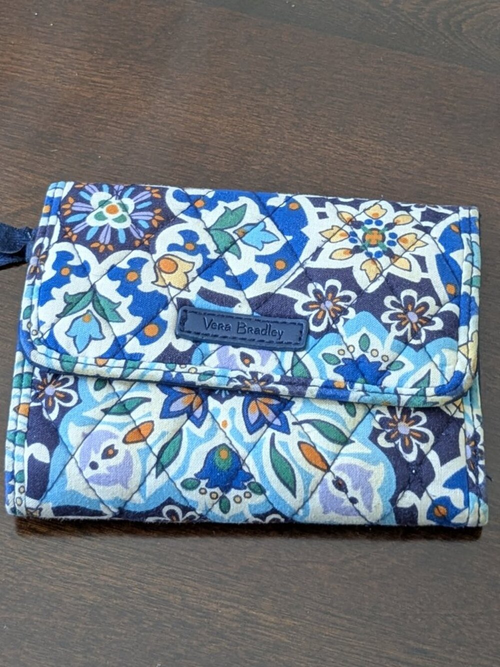 Vera Bradley Blues Trifold Snap Wallet Light Discoloration